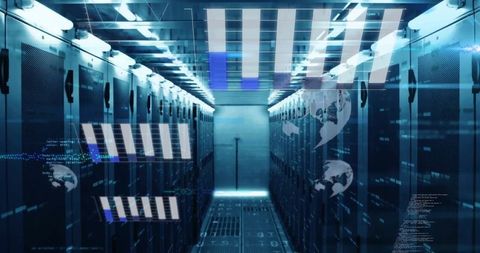 Advanced Data Processing in Futuristic Server Room with Digital Graphics - Download Free Stock Images Pikwizard.com