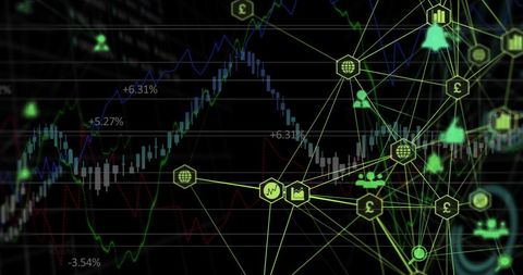 Digital Globe with Stock Market Data and Network Icons - Download Free Stock Images Pikwizard.com