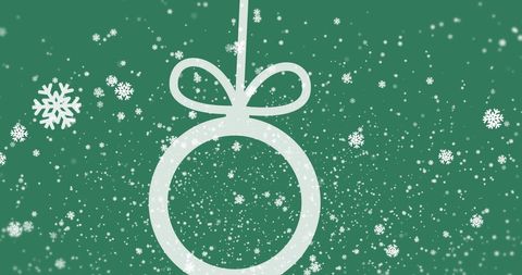 Minimalist Christmas Bauble Design on Green Snowy Background