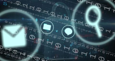 Cybersecurity concept with lock and digital icons