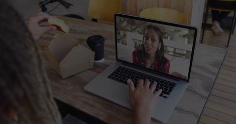 Casual Coffee Shop Virtual Video Chat During Work Break