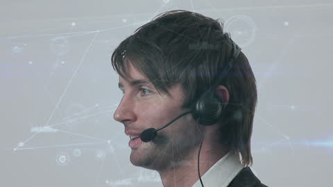 Man in Headset Interacting with Digital Data Overlay