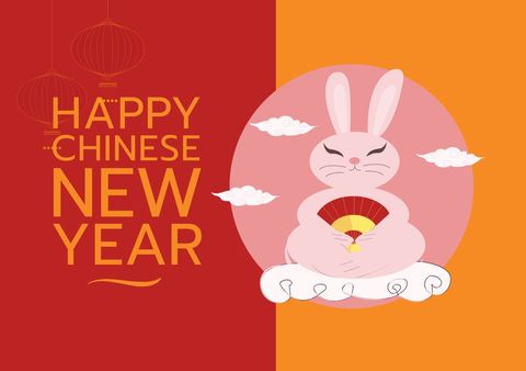 Celebratory Chinese New Year Graphic with Cartoon Rabbit - Download Free Stock Templates Pikwizard.com