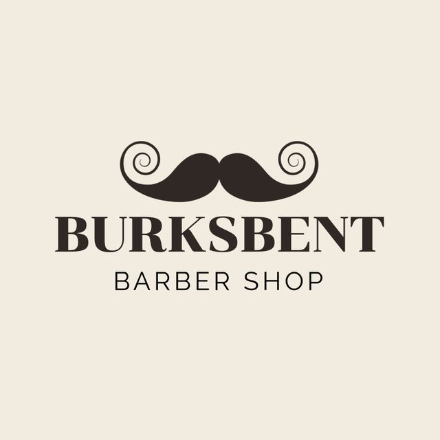 Elegant logo for a barbershop named Burksbent showcasing an iconic mustache symbol. Perfect for promoting a classic, vintage-themed grooming business. Ideal for creating business cards, signage, or marketing materials that emphasize traditional barber services with a modern twist.