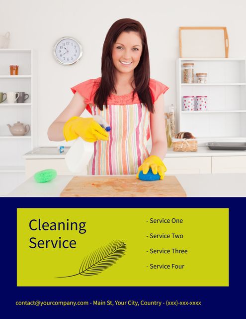 Smiling Woman Providing Professional Cleaning Services in Kitchen - Download Free Stock Templates Pikwizard.com