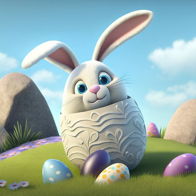 Perfect for Easter-themed promotions and cards, this cute animation of a bunny inside a decorated egg symbolizes the joy and playfulness of the holiday. Great for children's activities, greeting cards, and marketing materials.