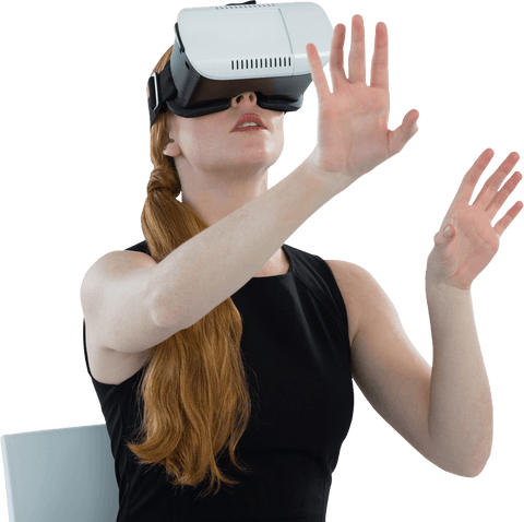 Woman Engaged Utilizing VR Headset in Transparent Office Setting - Download Free Stock Videos Pikwizard.com