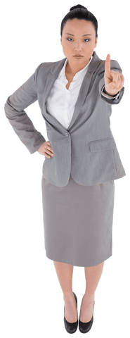 Businesswoman pointing finger on transparent background