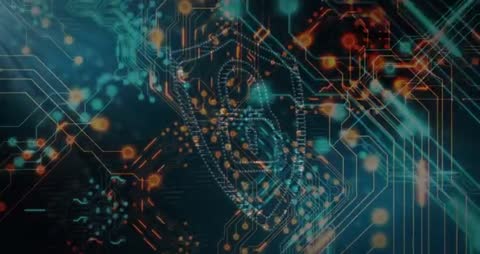 Futuristic Neon Circuits Shaping Padlock for Cybersecurity