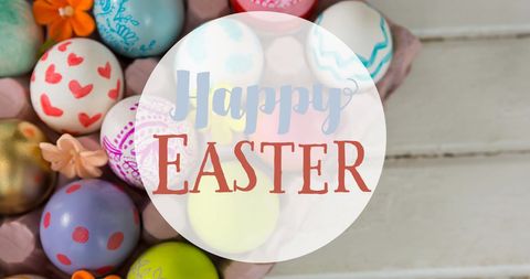 Happy Easter Greeting with Colorful Easter Eggs - Download Free Stock Images Pikwizard.com