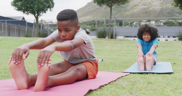 Children Practicing Yoga Outdoors on Bright Summer Day - Download Free Stock Images Pikwizard.com