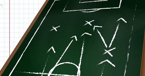 Chalkboard football strategy with arrows and crosses