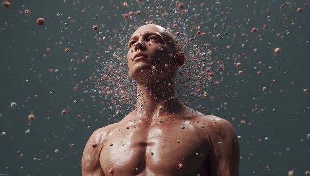 Abstract Sci-Fi Collage with Digital Elements and Figurative Elements