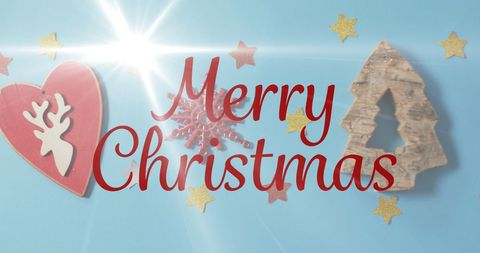 Festive Merry Christmas Decorations on Blue Background