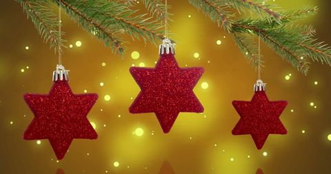 Christmas Red Star Ornaments on Branch Festive Background - Download Free Stock Images Pikwizard.com