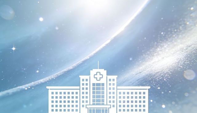 White hospital icon on soft blue abstract backdrop for healthcare branding and headers