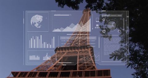 Digital Display Overlay on Eiffel Tower Architecture - Download Free Stock Images Pikwizard.com
