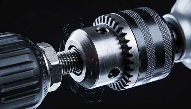 Engaging drill chuck and threaded stud producing sparks during precision metal machining