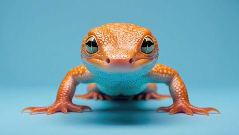 Vibrant Orange Gecko Close-Up Against Light Blue Background