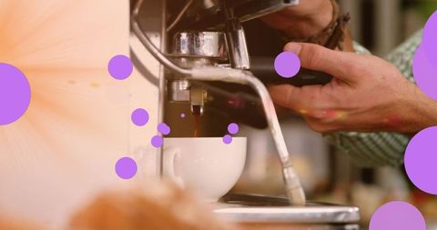Barista Brewing Coffee with Overlay of Technical Style Elements