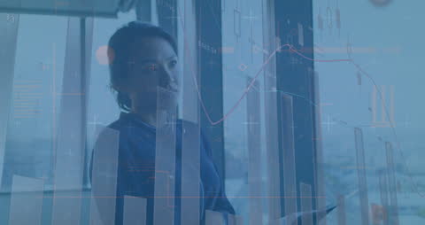 Businesswoman Analyzing Financial Data Visualization