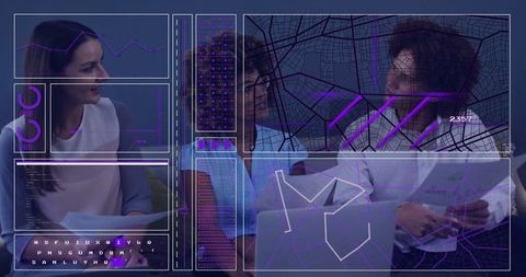 Innovative Team Collaboration with High-Tech Data Visuals