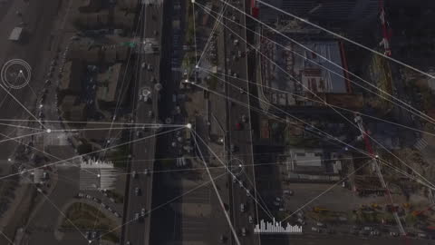 Digital Network Animation Over Urban Skyline