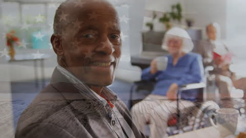 Confident Senior Man Smiling with Community in Background