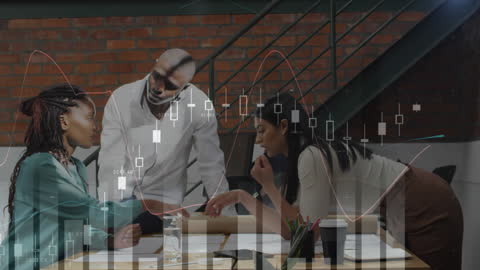 Business Team Analyzing Financial Data with Overlay