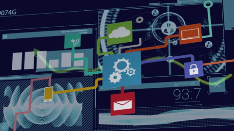 Digital Interface with Future Technology Icons and Graphs