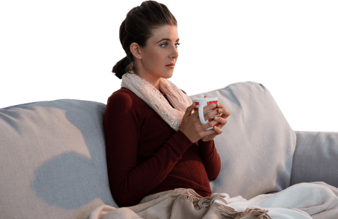 thoughtful woman relaxing with coffee on sofa transparent background - Download Free Stock Videos Pikwizard.com