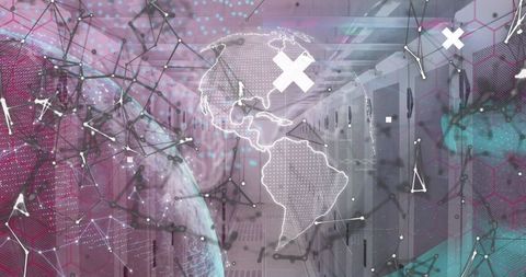 Global Network Overlaid on Digital Servers with Nodes and Crosses - Download Free Stock Images Pikwizard.com