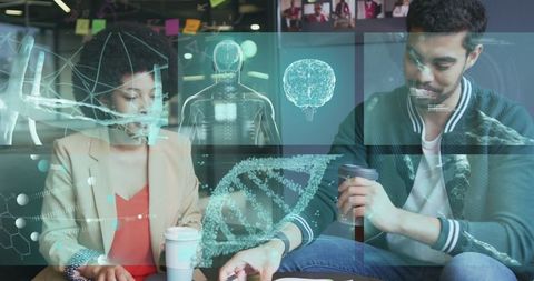 Innovative Team Analyzing Cutting-Edge Genetic Data in Modern Office