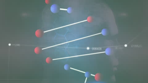 DNA Molecule Wireframe with Data Overlay Animation