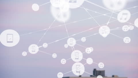 Cityscape with Futuristic Digital Network Overlay