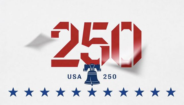 Celebrating usa 250th anniversary liberty bell emblem with folded red numerals