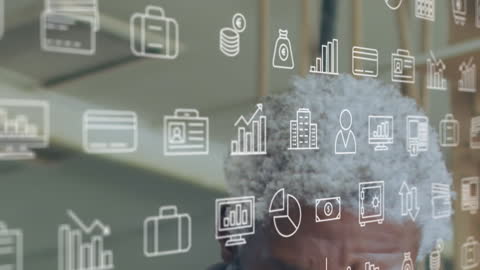 Senior Woman with Digital Financial Icons Technology Concept