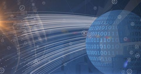 Digital Binary Code Sphere with Floating Tech Icons - Download Free Stock Images Pikwizard.com