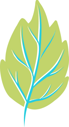 Stylized light green leaf with bright blue veins on transparent background