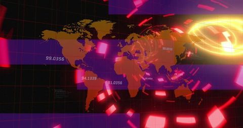 Futuristic World Map with Dynamic Digital Interface Elements - Download Free Stock Images Pikwizard.com