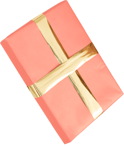 Wrapped Gift with Gold Ribbon on Transparent Background