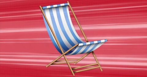 Floating deck chair with blue stripes on red minimal background