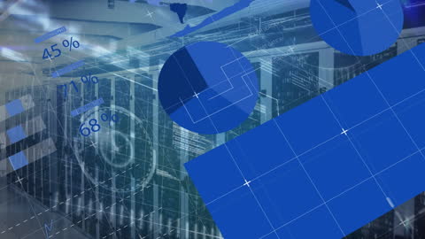 Digital Data Processing in Server Room with Futuristic Animation