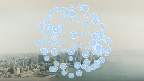 Digital Network Interface Over City Skyline