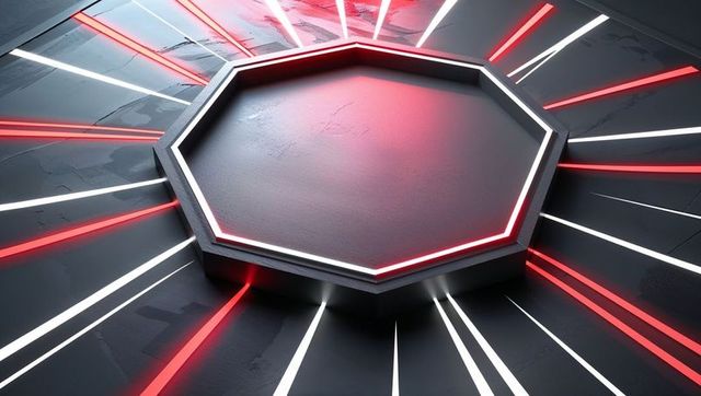 Futuristic octagonal platform with neon light beams