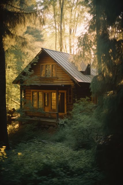 Log cabin surrounded by trees in forest, created using generative ai technology - Download Free Stock Photos Pikwizard.com