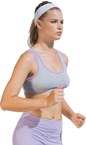 Caucasian Woman in Sportswear Running on Transparent Background