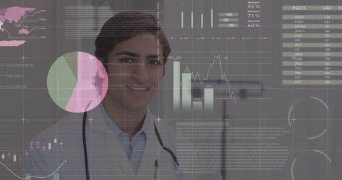 Happy Doctor with Financial Markets Data Overlay - Download Free Stock Images Pikwizard.com