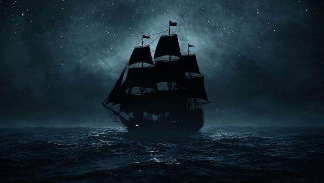 Majestic sailing ship navigating under a starry night sky