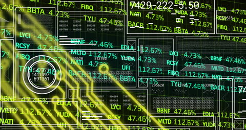 Futuristic Digital Financial Data overlay on Circuit Board